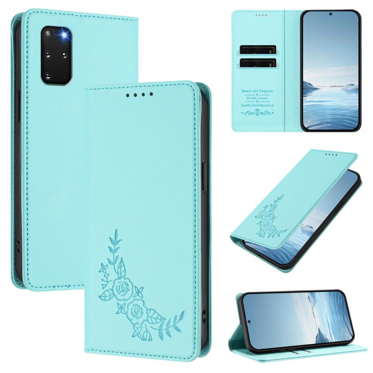 Custodia per telefono magnetica RFID in ecopelle con motivo peonia in rilievo., For Galaxy S20 Ultra 5G, For Galaxy S20+ 5G
