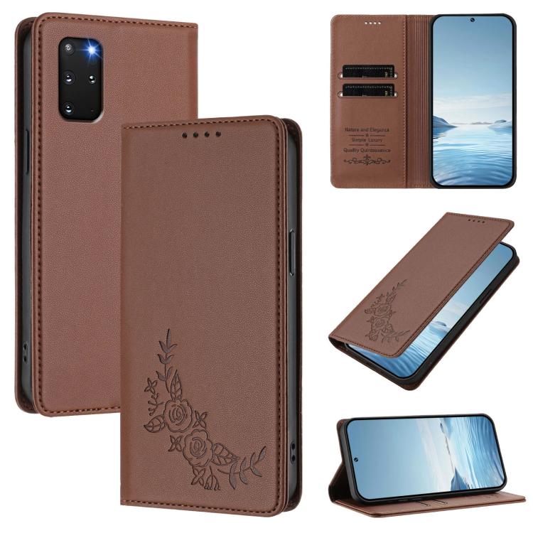 Custodia per telefono magnetica RFID in ecopelle con motivo peonia in rilievo., For Galaxy S20 Ultra 5G, For Galaxy S20+ 5G