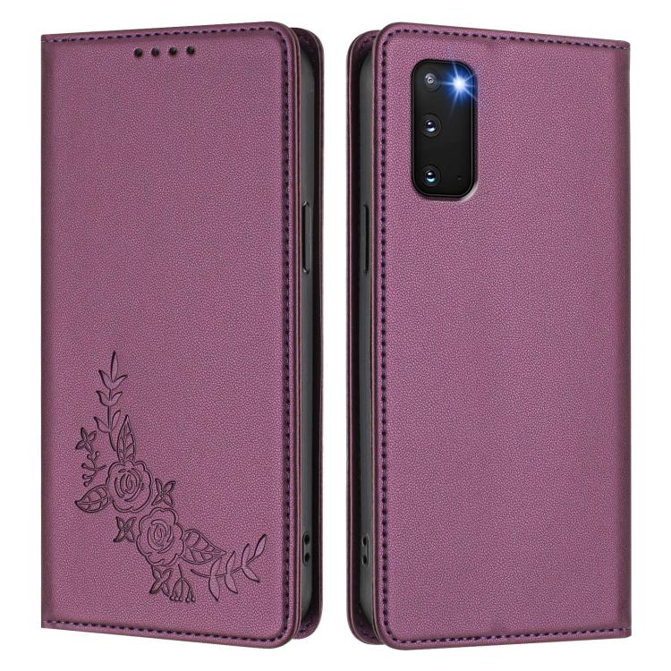 Custodia per telefono magnetica RFID in ecopelle con motivo peonia in rilievo., For Galaxy S20 5G