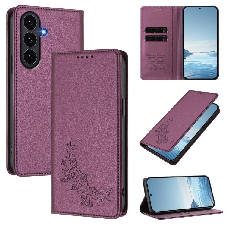 Custodia per telefono magnetica RFID in ecopelle con motivo peonia in rilievo., For Galaxy S26 FE 5G, For Galaxy S26+ 5G