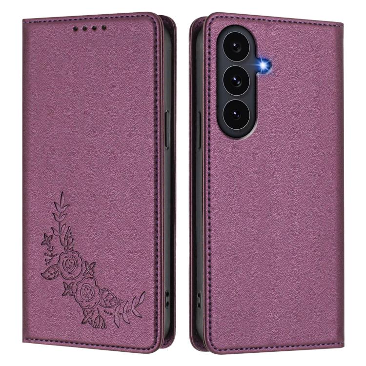 Custodia per telefono magnetica RFID in ecopelle con motivo peonia in rilievo., For Galaxy S26 FE 5G, For Galaxy S26+ 5G