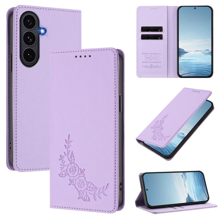 Custodia per telefono magnetica RFID in ecopelle con motivo peonia in rilievo., For Galaxy S26 FE 5G, For Galaxy S26+ 5G