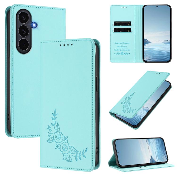 Custodia per telefono magnetica RFID in ecopelle con motivo peonia in rilievo., For Galaxy S26 FE 5G, For Galaxy S26+ 5G