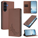 Custodia per telefono magnetica RFID in ecopelle con motivo peonia in rilievo., For Galaxy S26 FE 5G, For Galaxy S26+ 5G