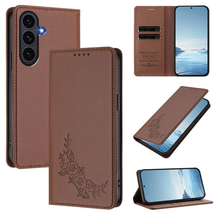Custodia per telefono magnetica RFID in ecopelle con motivo peonia in rilievo., For Galaxy S26 FE 5G, For Galaxy S26+ 5G