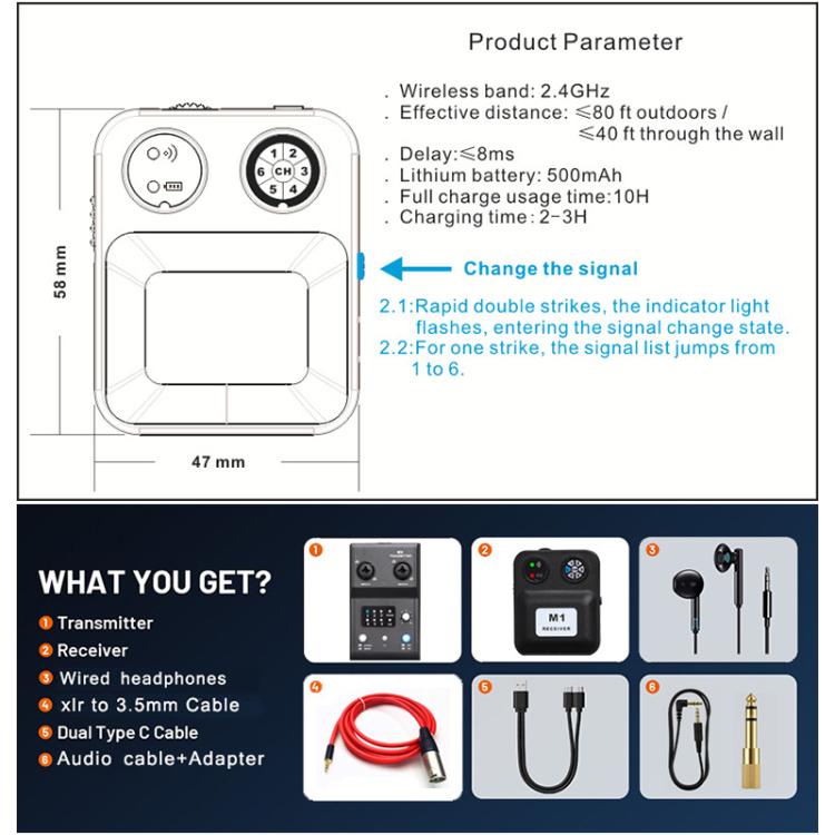 Sistema monitoraggio auricolare wireless MX-M1 2.4GHz