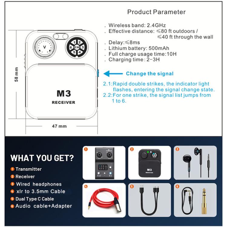 Sistema monitoraggio auricolare wireless MX-M3 2.4 GHz