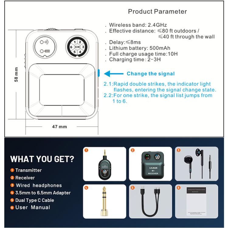 Sistema monitoraggio auricolare wireless MT-M1 2.4 GHz
