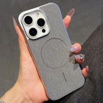 Custodia per telefono a mezza copertura in tessuto di lino stile retrò con chiusura magnetica., For iPhone 15 Pro, For iPhone 15, For iPhone 14 / 13, For iPhone 14 Pro