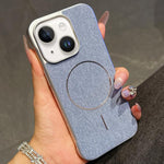Custodia per telefono a mezza copertura in tessuto di lino stile retrò con chiusura magnetica., For iPhone 15 Pro, For iPhone 15, For iPhone 14 / 13, For iPhone 14 Pro