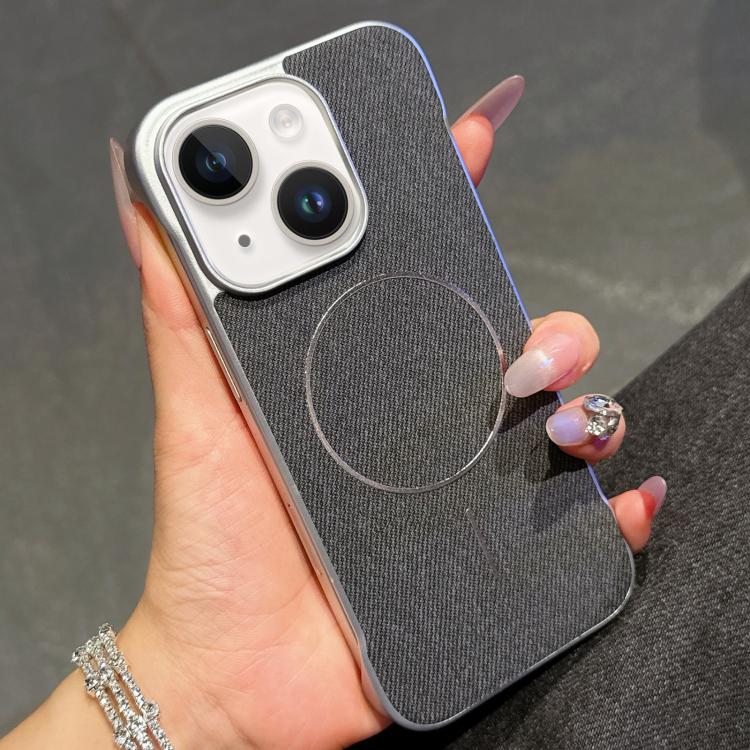 Custodia per telefono a mezza copertura in tessuto di lino stile retrò con chiusura magnetica., For iPhone 15 Pro, For iPhone 15, For iPhone 14 / 13, For iPhone 14 Pro