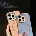 Custodia per telefono a mezza copertura in tessuto di lino stile retrò con chiusura magnetica., For iPhone 17 Pro Max, For iPhone 17 Pro, For iPhone 17, For iPhone 16 Pro Max