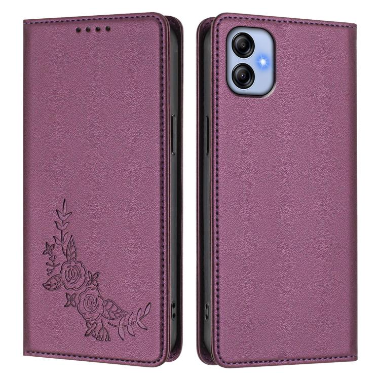 Custodia per telefono magnetica RFID in ecopelle con motivo peonia in rilievo., For Samsung Galaxy M04 / F04