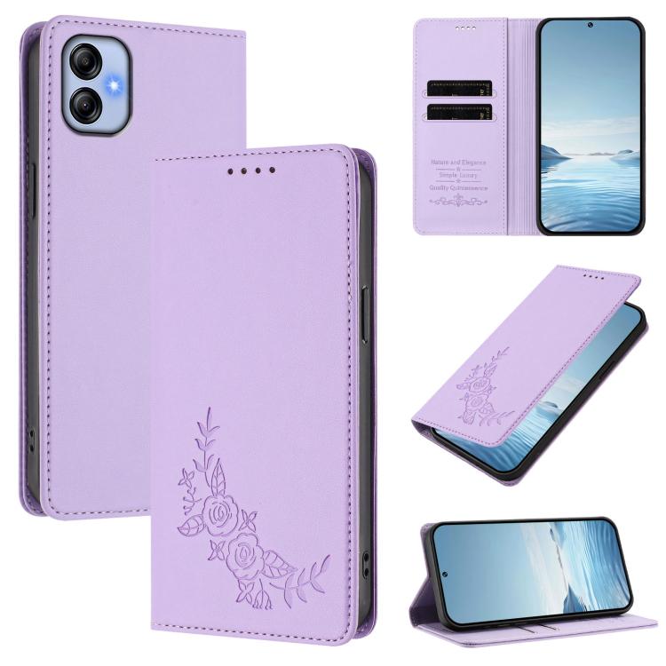 Custodia per telefono magnetica RFID in ecopelle con motivo peonia in rilievo., For Samsung Galaxy M04 / F04