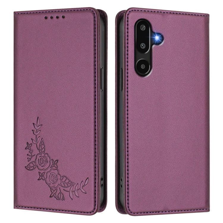 Custodia per telefono magnetica RFID in ecopelle con motivo peonia in rilievo., For Samsung Galaxy M16 5G / F16 5G, For Samsung Galaxy M06 5G / F06 5G