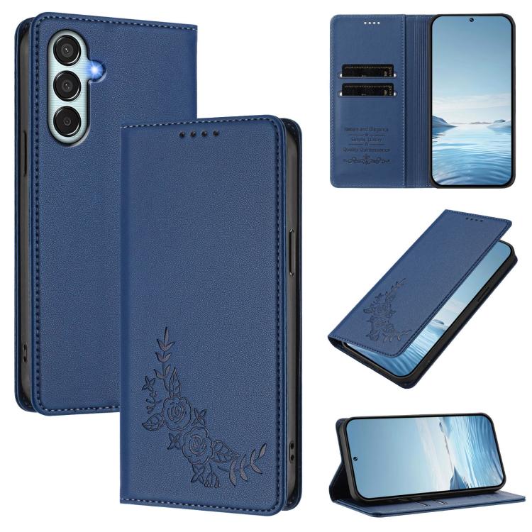 Custodia per telefono magnetica RFID in ecopelle con motivo peonia in rilievo., For Samsung Galaxy M35, For Samsung Galaxy M55 / C55