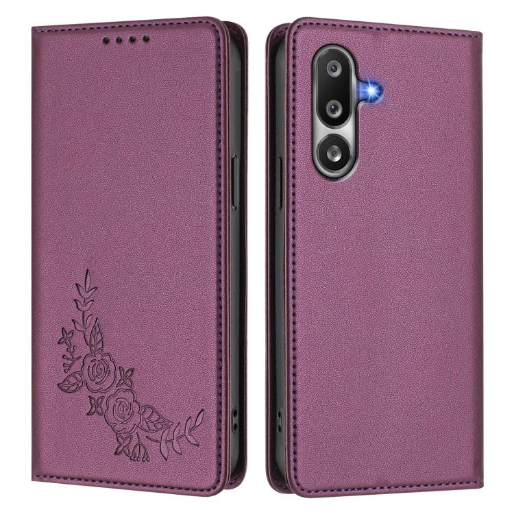Custodia per telefono magnetica RFID in ecopelle con motivo peonia in rilievo., For Samsung Galaxy M36 5G, For Samsung Galaxy M56 5G
