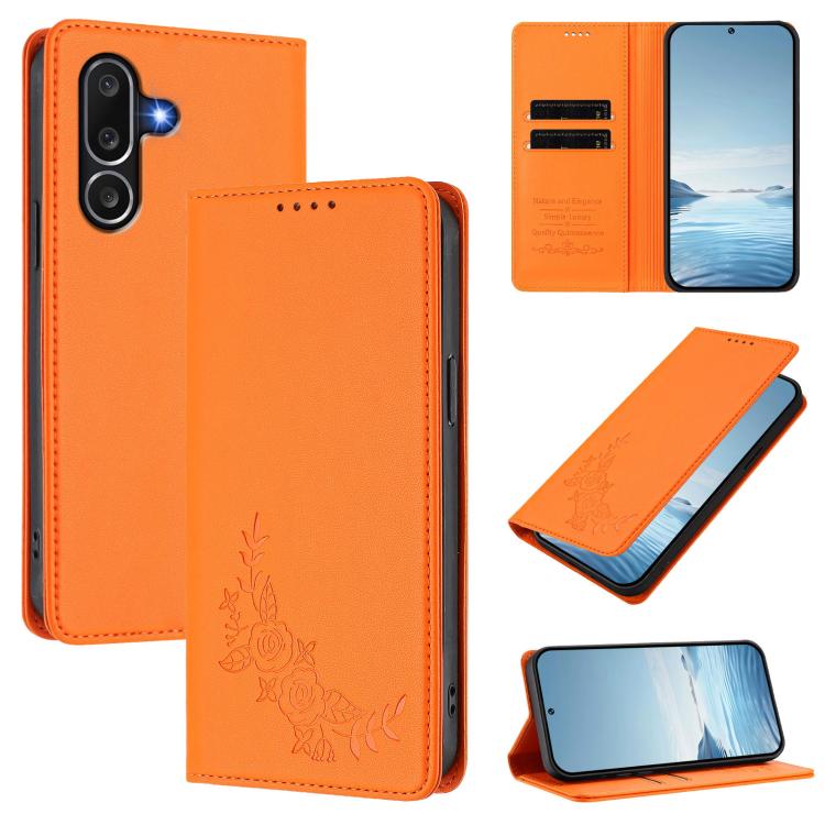 Custodia per telefono magnetica RFID in ecopelle con motivo peonia in rilievo., For Samsung Galaxy M36 5G, For Samsung Galaxy M56 5G