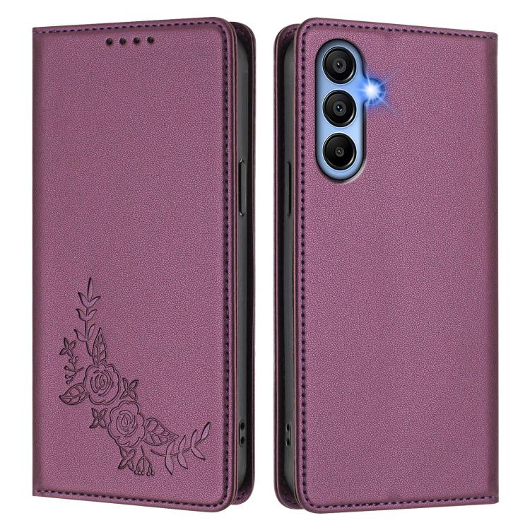 Custodia per telefono magnetica RFID in ecopelle con motivo peonia in rilievo., For Galaxy A15 4G / 5G, For Galaxy A55 5G Global