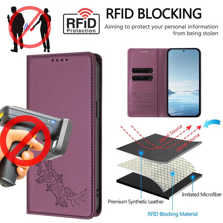 Custodia per telefono magnetica RFID in ecopelle con motivo peonia in rilievo., For Galaxy A15 4G / 5G, For Galaxy A55 5G Global