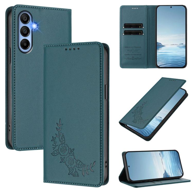 Custodia per telefono magnetica RFID in ecopelle con motivo peonia in rilievo., For Galaxy A15 4G / 5G, For Galaxy A55 5G Global