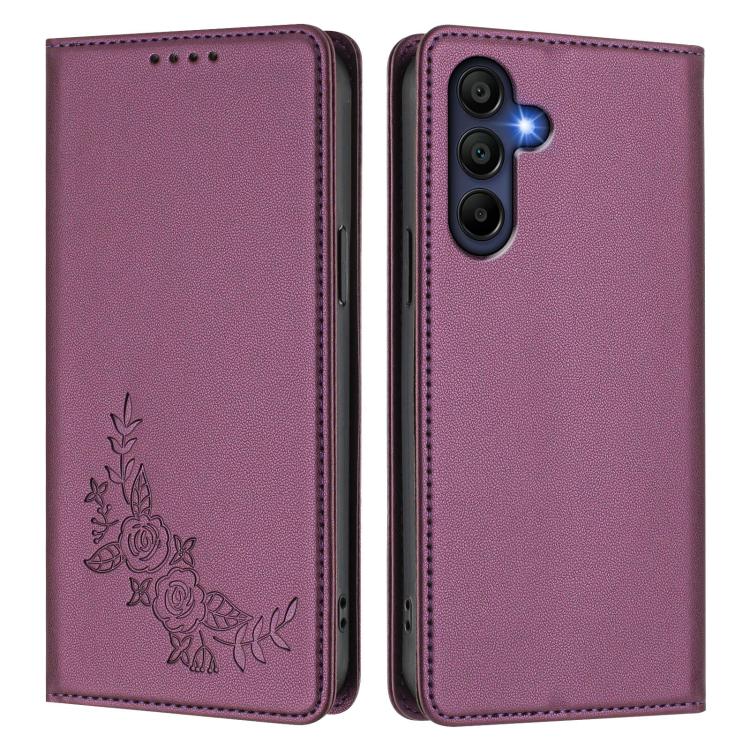 Custodia per telefono magnetica RFID in ecopelle con motivo peonia in rilievo., For Galaxy A16 4G / 5G, For Galaxy A05s / F14 4G