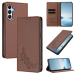 Custodia per telefono magnetica RFID in ecopelle con motivo peonia in rilievo., For Galaxy A35 5G, For Galaxy A25 5G Global