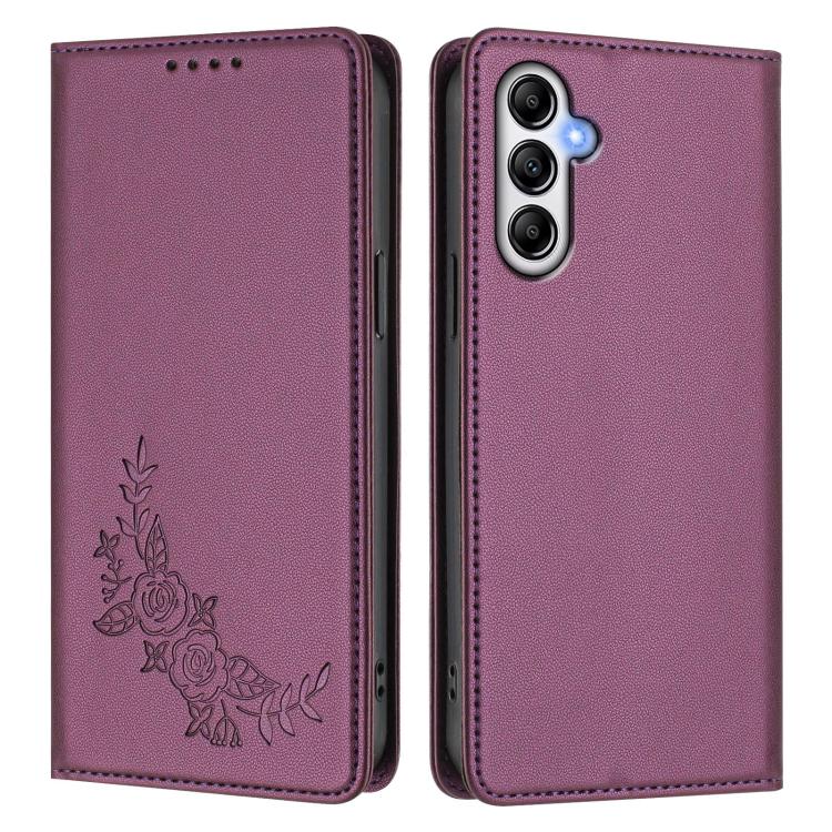 Custodia per telefono magnetica RFID in ecopelle con motivo peonia in rilievo., For Galaxy A34 5G, For Galaxy A54 5G