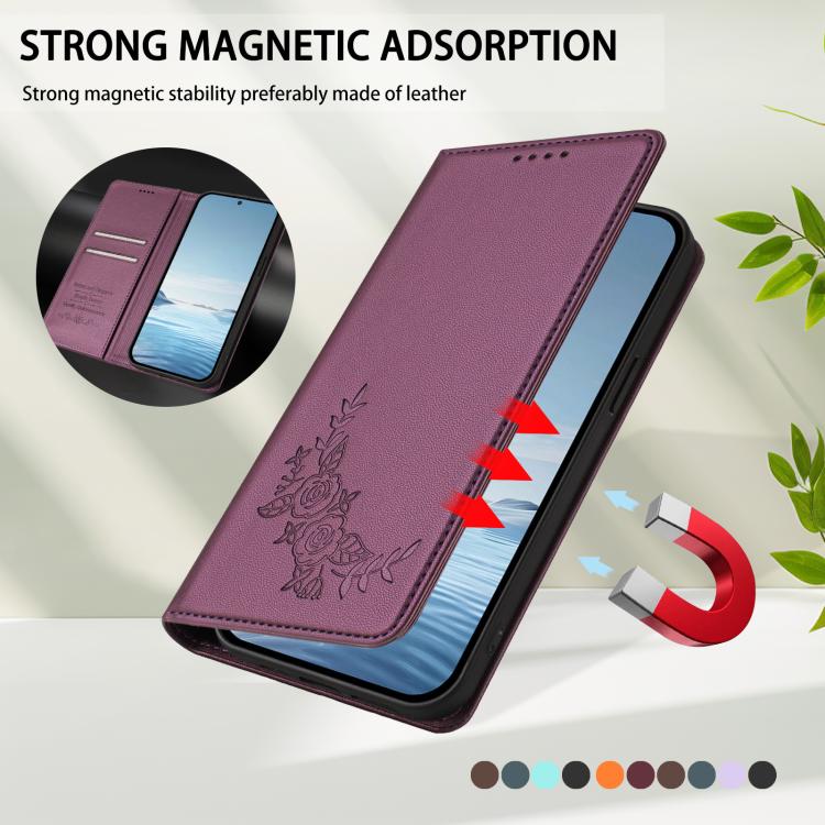 Custodia per telefono magnetica RFID in ecopelle con motivo peonia in rilievo., For Galaxy A34 5G, For Galaxy A54 5G