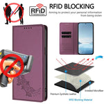 Custodia per telefono magnetica RFID in ecopelle con motivo peonia in rilievo., For Galaxy A57 5G, For Galaxy A37 5G