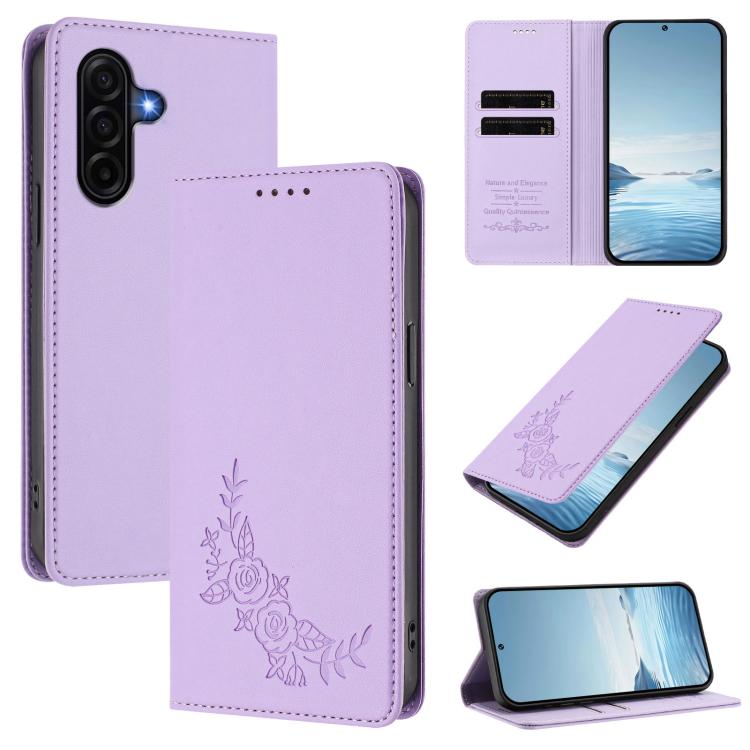 Custodia per telefono magnetica RFID in ecopelle con motivo peonia in rilievo., For Galaxy A57 5G, For Galaxy A37 5G