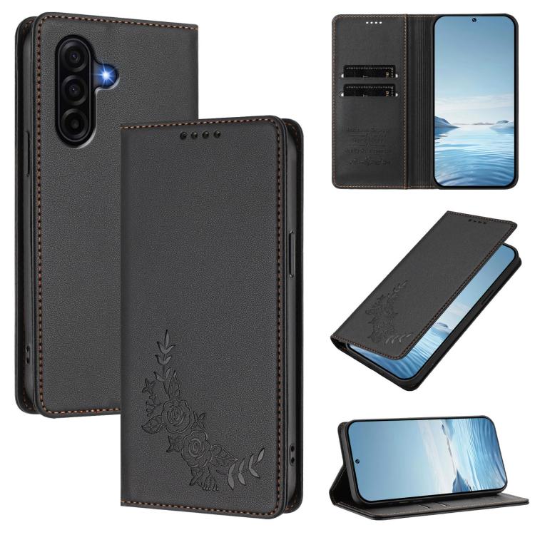 Custodia per telefono magnetica RFID in ecopelle con motivo peonia in rilievo., For Galaxy A57 5G, For Galaxy A37 5G