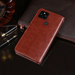 idewei Custodia in pelle a vibrazione orizzontale Crazy Horse Texture con supporto e slot per carte e portafoglio, For Google Pixel 4a 5G