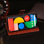 idewei Custodia in pelle a vibrazione orizzontale Crazy Horse Texture con supporto e slot per carte e portafoglio, For Google Pixel 4a 5G