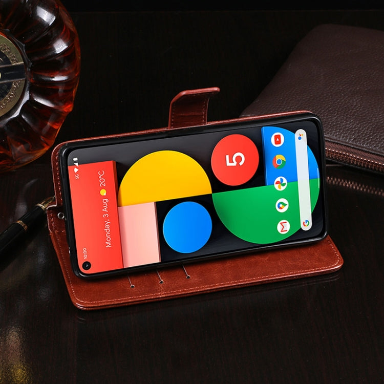 idewei Custodia in pelle a vibrazione orizzontale Crazy Horse Texture con supporto e slot per carte e portafoglio, For Google Pixel 4a 5G