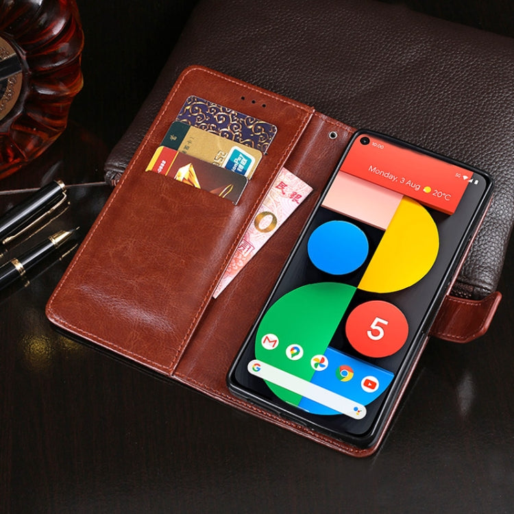 idewei Custodia in pelle a vibrazione orizzontale Crazy Horse Texture con supporto e slot per carte e portafoglio, For Google Pixel 4a 5G