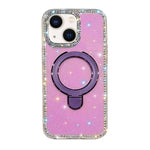 Custodia per telefono antiurto con supporto magnetico IMD a doppia faccia e strass., For iPhone 15, For iPhone 14
