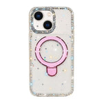 Custodia per telefono antiurto con supporto magnetico IMD a doppia faccia e strass., For iPhone 15, For iPhone 14