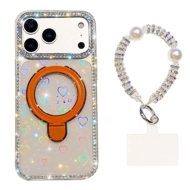 Custodia per telefono antiurto con bracciale e supporto magnetico IMD a doppia faccia con strass, antiurto., For iPhone 17 Pro Max, For iPhone 17 Pro