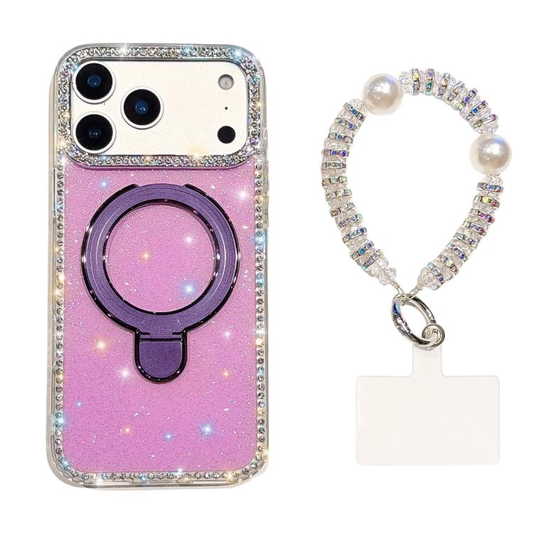 Custodia per telefono antiurto con bracciale e supporto magnetico IMD a doppia faccia con strass, antiurto., For iPhone 17 Pro Max, For iPhone 17 Pro