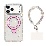 Custodia per telefono antiurto con bracciale e supporto magnetico IMD a doppia faccia con strass, antiurto., For iPhone 17 Pro Max, For iPhone 17 Pro
