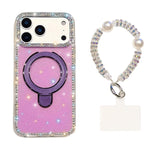 Custodia per telefono antiurto con bracciale e supporto magnetico IMD a doppia faccia con strass, antiurto., For iPhone 17 Pro Max, For iPhone 17 Pro