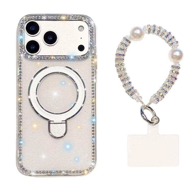 Custodia per telefono antiurto con bracciale e supporto magnetico IMD a doppia faccia con strass, antiurto., For iPhone 17 Pro Max, For iPhone 17 Pro