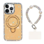 Custodia per telefono antiurto con bracciale e supporto magnetico IMD a doppia faccia con strass, antiurto., For iPhone 16 Pro Max, For iPhone 16 Pro