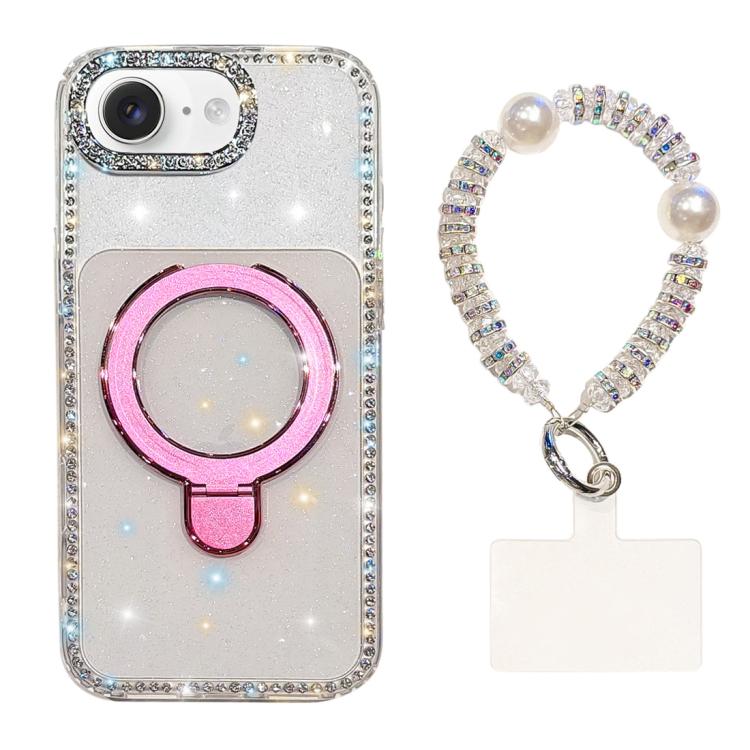 Custodia per telefono antiurto con bracciale e supporto magnetico IMD a doppia faccia con strass, antiurto., For iPhone 16e / 17e, For iPhone 16