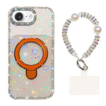 Custodia per telefono antiurto con bracciale e supporto magnetico IMD a doppia faccia con strass, antiurto., For iPhone 16e / 17e, For iPhone 16