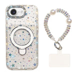 Custodia per telefono antiurto con bracciale e supporto magnetico IMD a doppia faccia con strass, antiurto., For iPhone 16e / 17e, For iPhone 16