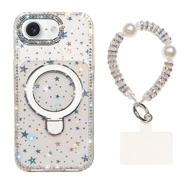 Custodia per telefono antiurto con bracciale e supporto magnetico IMD a doppia faccia con strass, antiurto., For iPhone 16e / 17e, For iPhone 16