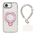 Custodia per telefono antiurto con bracciale e supporto magnetico IMD a doppia faccia con strass, antiurto., For iPhone 16e / 17e, For iPhone 16