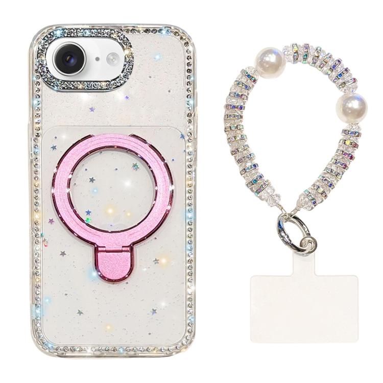 Custodia per telefono antiurto con bracciale e supporto magnetico IMD a doppia faccia con strass, antiurto., For iPhone 16e / 17e, For iPhone 16